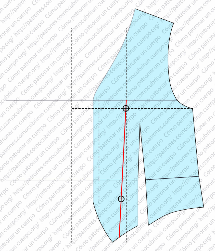Colocación del primer y último botón sobre la línea de la botonadura del chaleco cruzado masculino