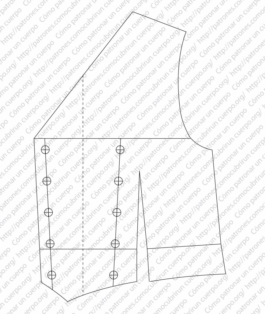 Delantero del chaleco cruzado masculino con bolsillos relojeros tras eliminar las líneas auxiliares