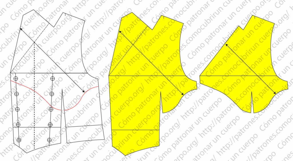 Despiece de los plastrones sastre del chaleco cruzado