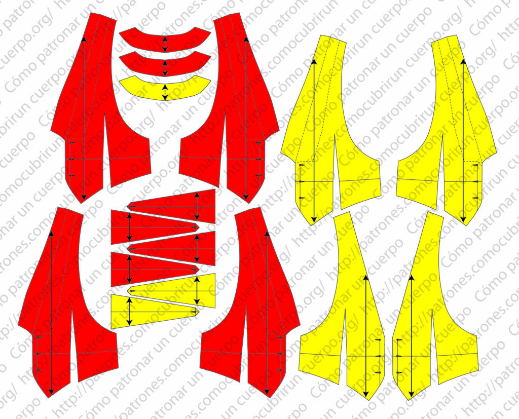 Despiece completo del chaleco de ceremonia ModX2013002131118 con diferenciación de piezas de tela principal y entretela de crin