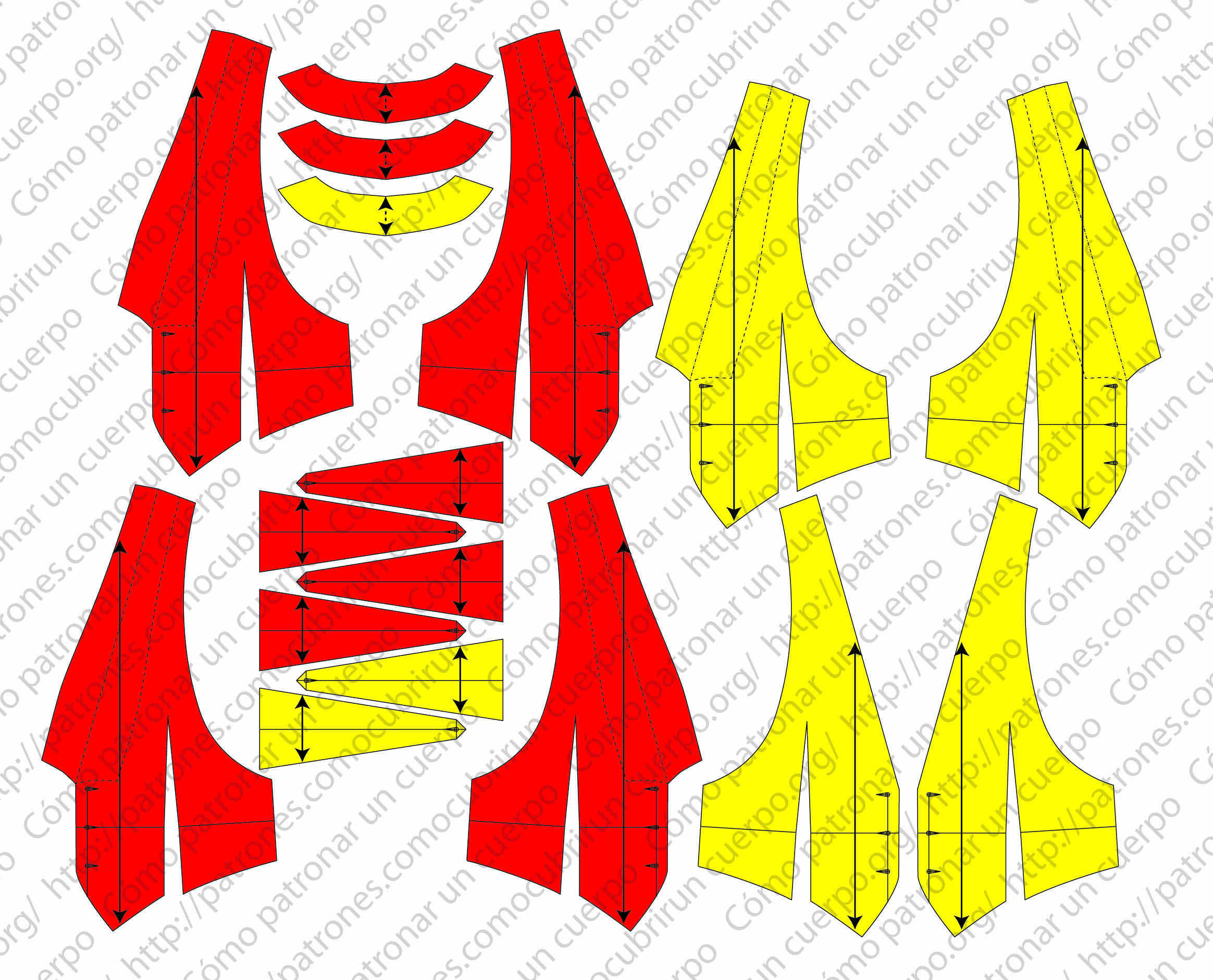 Despiece completo del chaleco de ceremonia ModX2013002131118 con diferenciación de piezas de tela principal y entretela de crin