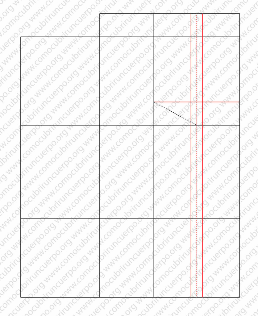 Paralela a la línea de sisa correspondiente al desarrollo vertical de pecho y trazado de la pinza de sisa hacia la mitad del DHP.