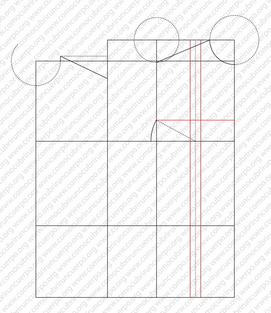 Marcado de un octavo de pecho en la línea de cuello del delantero para fijar la punta de cuello y la altura del hombro en el patrón del chaleco femenino.