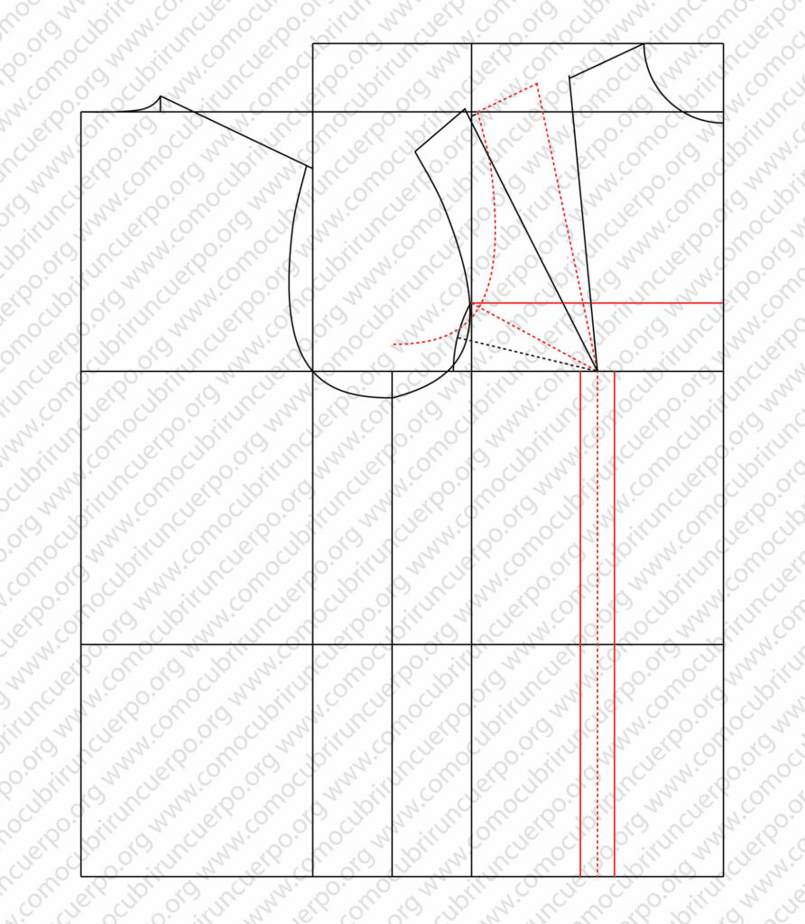 Cierre parcial de la pinza de sisa y apertura de la pinza desde la punta de pecho hasta la cintura sobre el eje del DHP.
