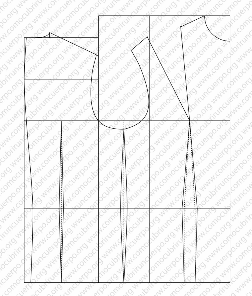 Reparto del entalle del chaleco femenino entre delantero, espalda y costura lateral a partir de la diferencia entre tórax y cintura.