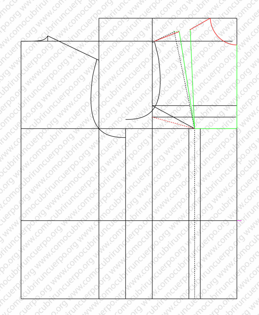 Rectificación del ancho de hombro en el delantero y desplazamiento de la pinza de pecho sin modificar su valor