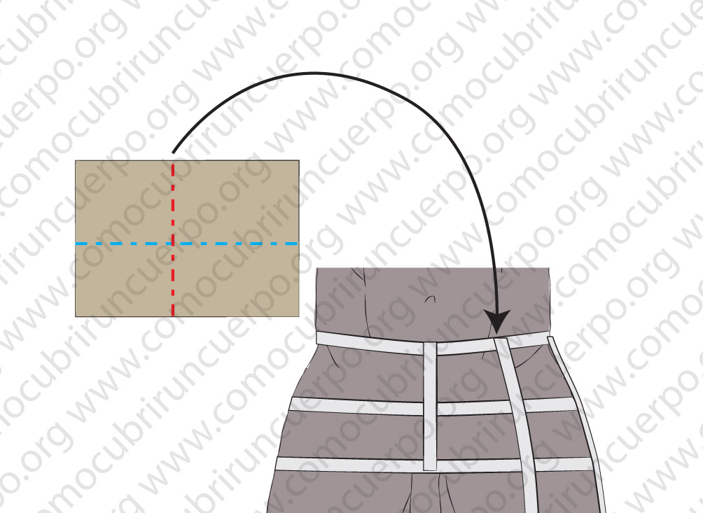 Colocación del RH vertical en el moulage del patrón base de la pierna masculina