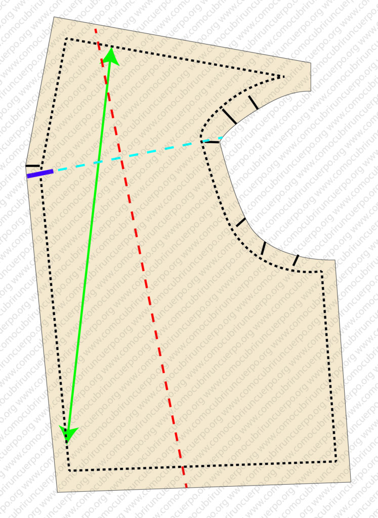 Pieza de glasilla con costuras, rectos hilos y aplomo marcados para la puesta a plano