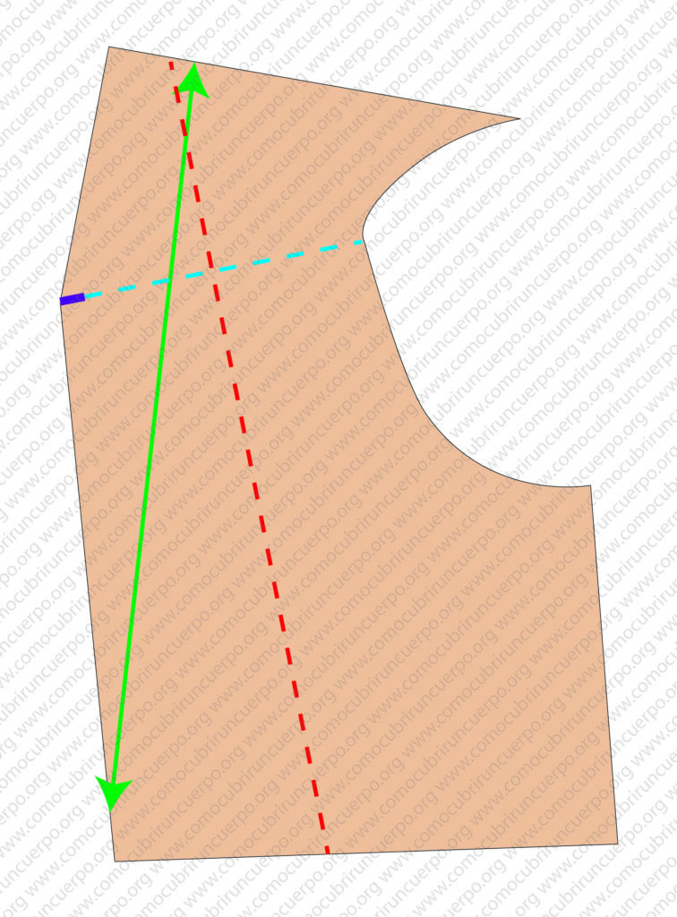 Pieza de patrón en plano con rectos hilos y aplomo diferenciados