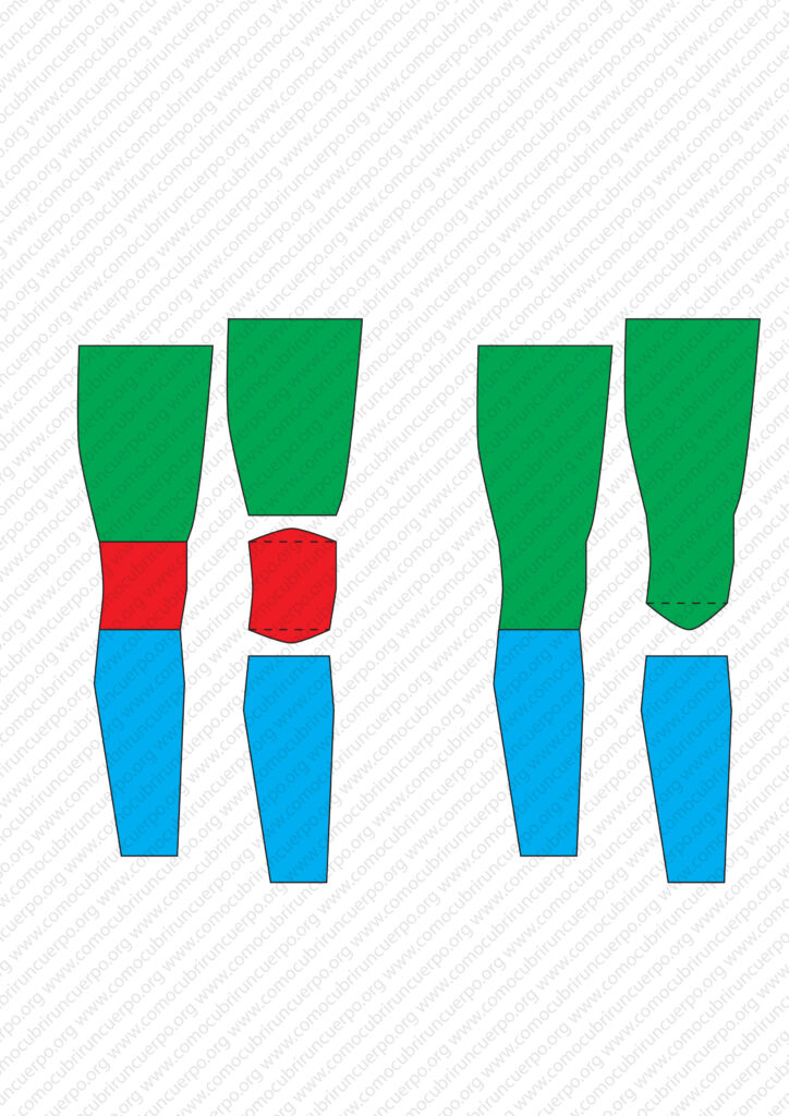 Reparto del desarrollo vertical de la rodilla en perneras de tres piezas y en perneras de dos piezas