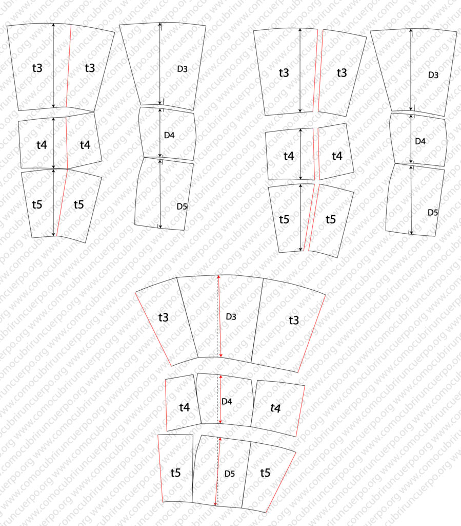 Unión por patronaje de los niveles 3, 4 y 5 de la pierna eliminando los RRHH posteriores y reajustando los del delantero