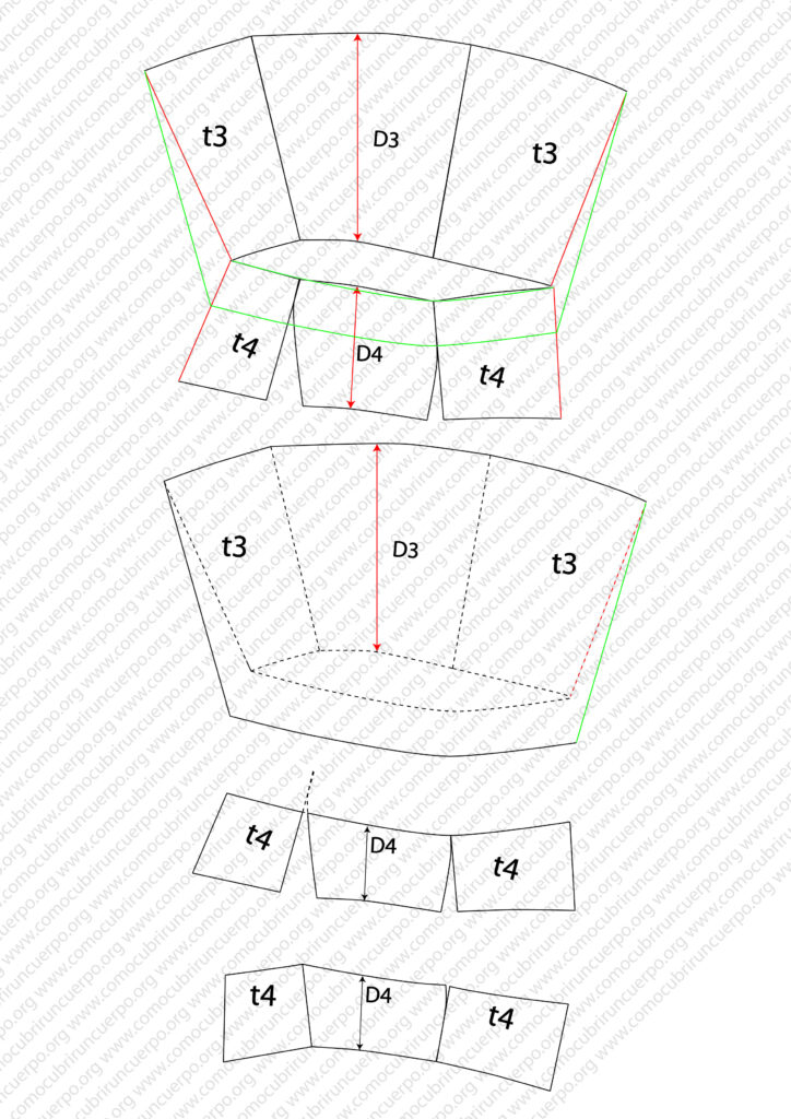 Despiece de la nueva pieza de muslo tras incorporar el desarrollo de rodilla y recorte del nivel 4