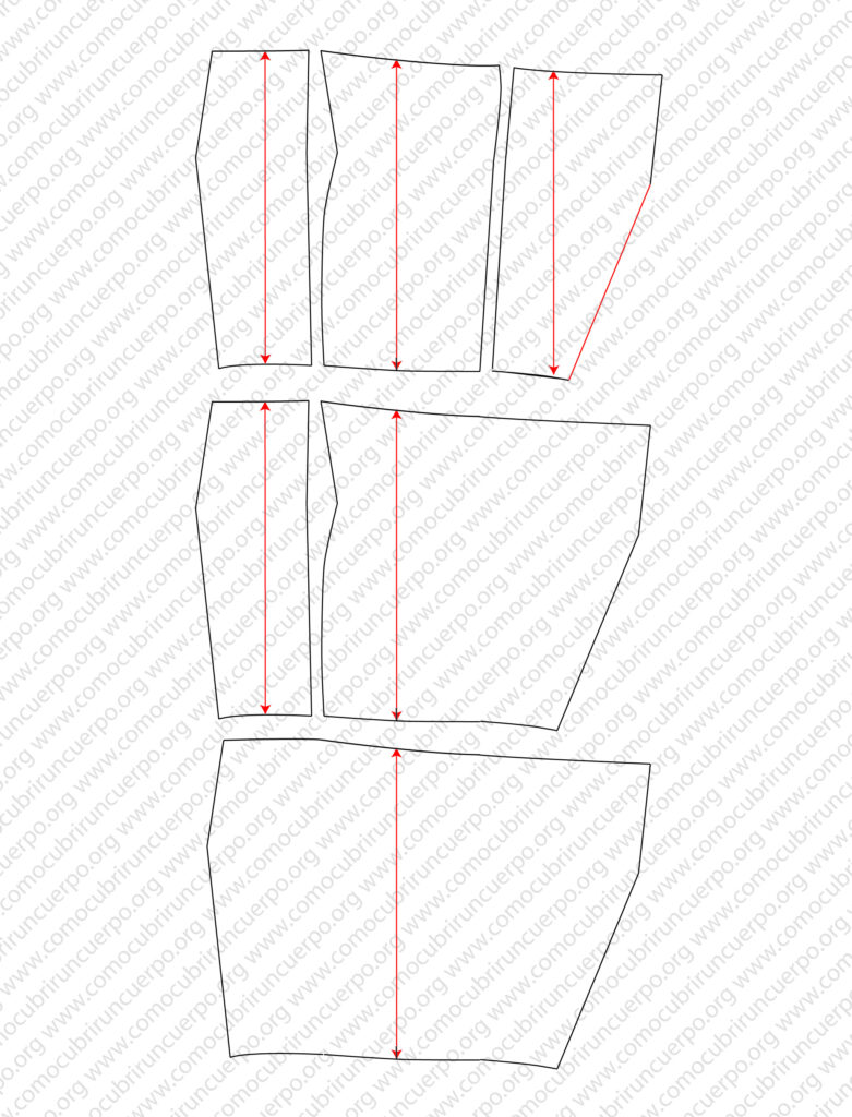 Patrón definitivo de la pierna masculina tras eliminar líneas de construcción y definir los rectos hilos