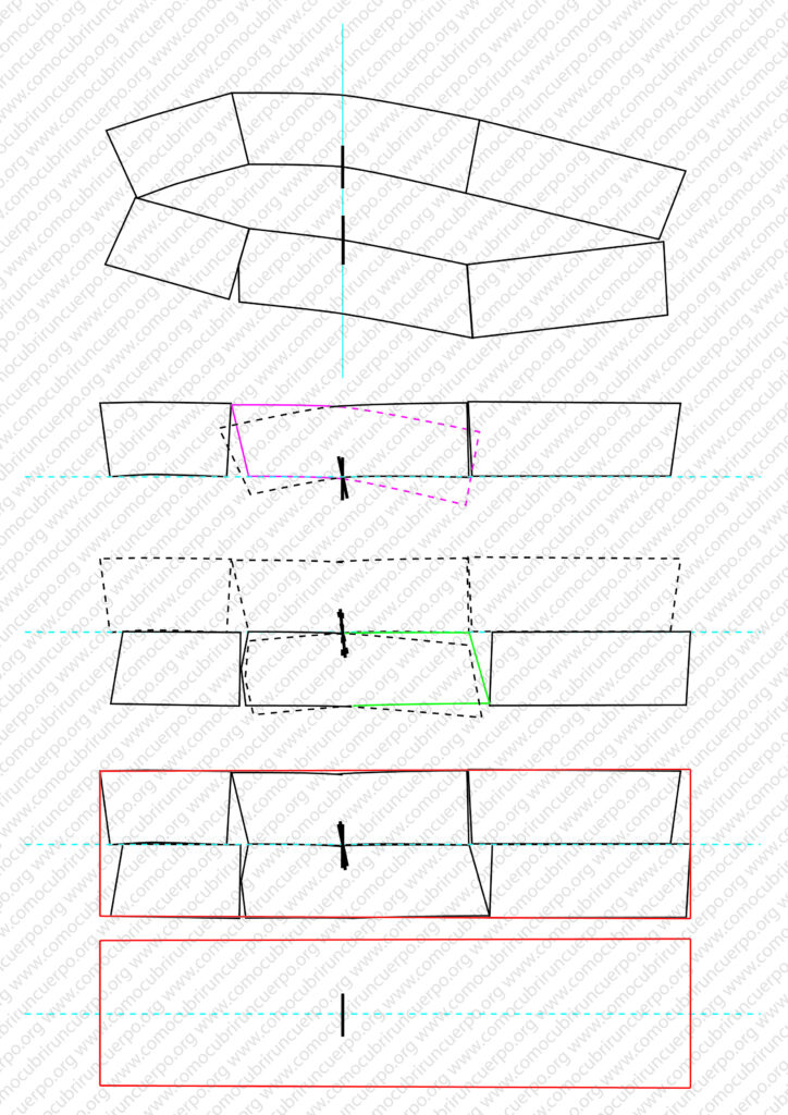 Rodillera_04 Trazado del rectángulo de rodilla mediante líneas rectas y perpendiculares a la línea de rodilla en el patronaje de la rodillera