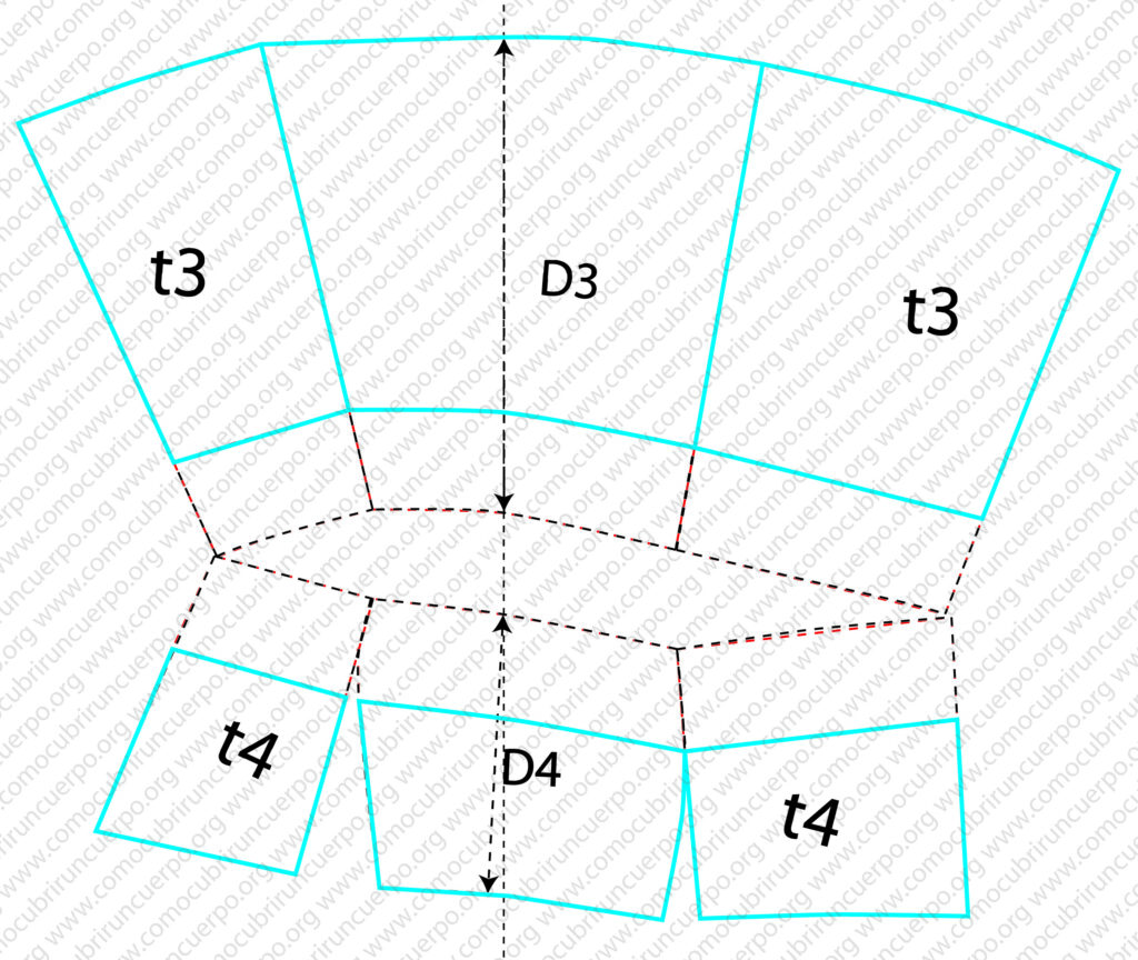 Resultado del recorte de las piezas de los niveles tres y cuatro tras aplicar las marcas paralelas a la rodillera