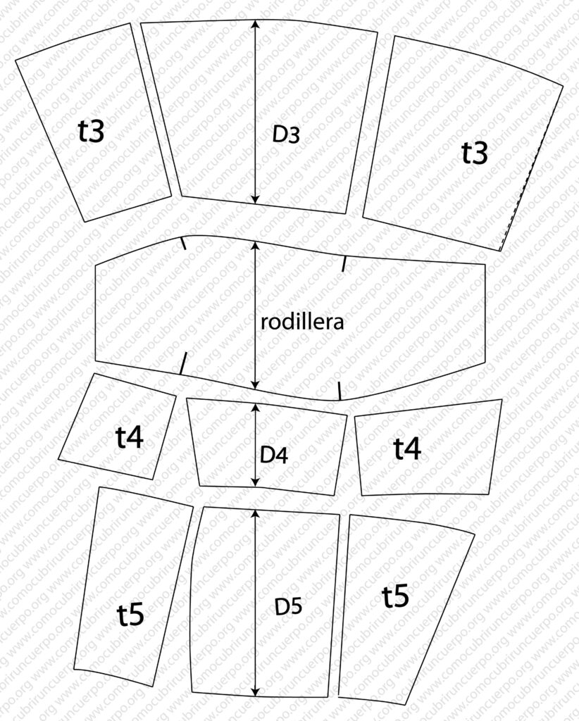 Colocación y rectificación del derecho hilo en todas las piezas del patrón, incluida la corrección del derecho hilo de la pieza D4