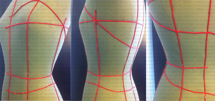 Maniquí con glasilla y bolducs colocados para el moulage del bustier