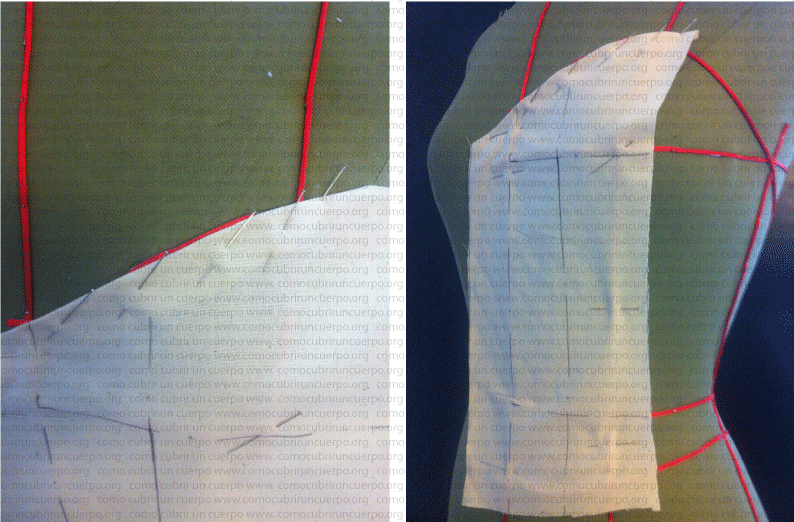 Doblado de la glasilla siguiendo los bolducs de corte en el moulage del bustier