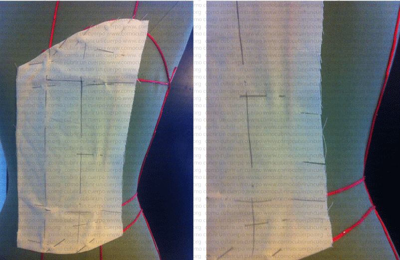 Piquetes en el relargo de costura del entalle durante el moulage del bustier