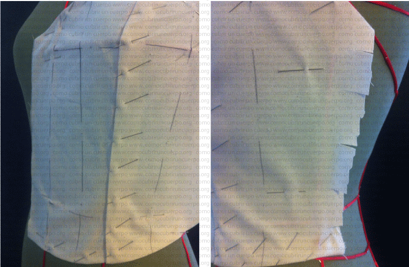 Continuación del ajuste de la glasilla en el moulage del bustier