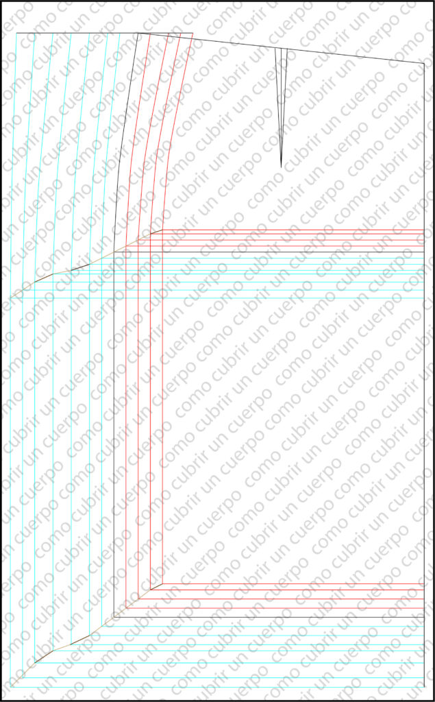 Plancha de gradación del delantero de falda masculina mostrando el escalado de cintura y costura lateral con distintos ratios desde la talla 42 a la 64.