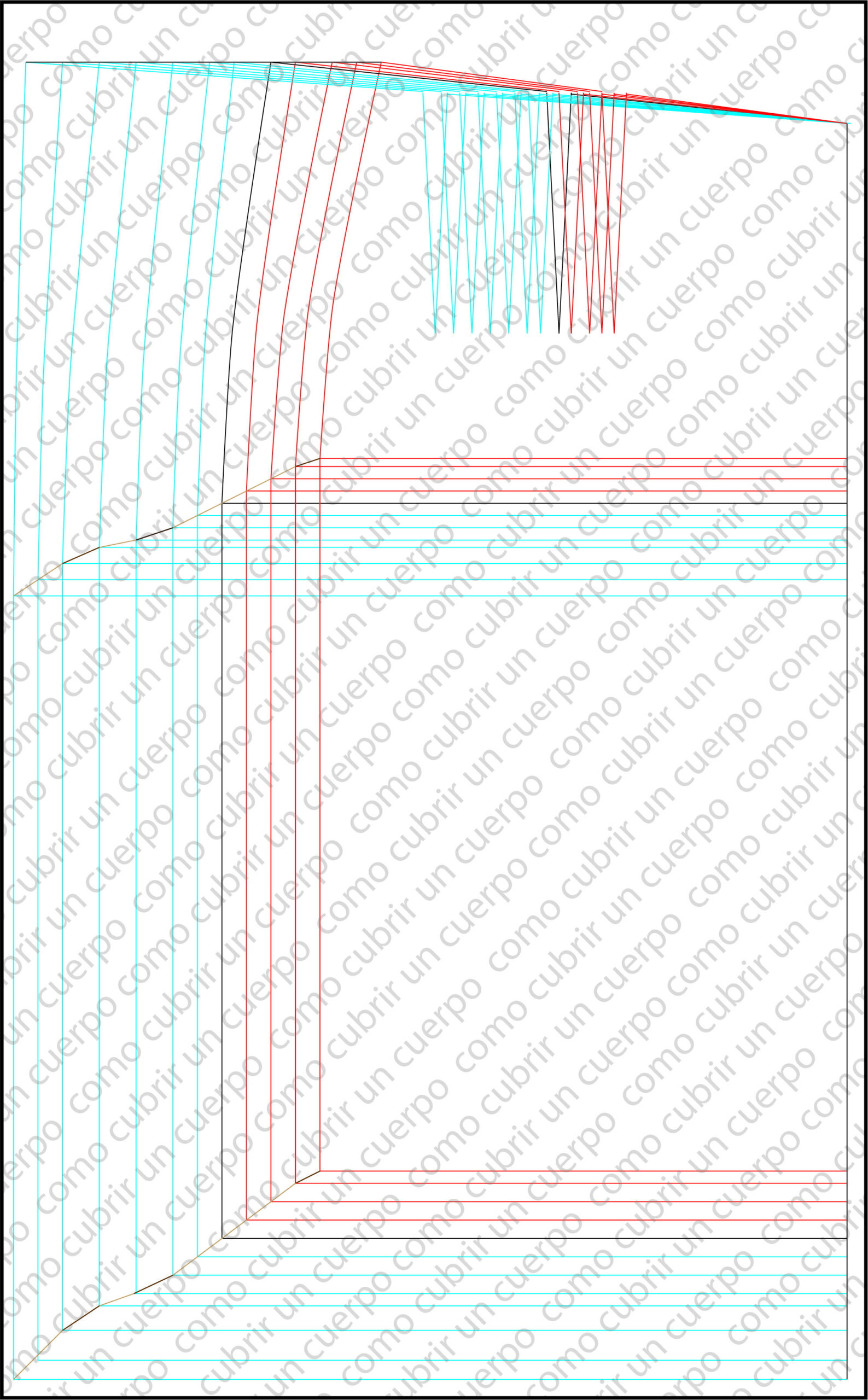 Plancha de gradación del delantero de falda masculina mostrando el escalado de la pinza con ratios equivalentes a la mitad de la costura lateral.