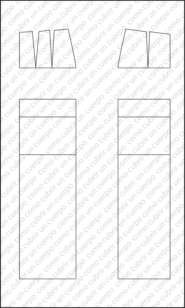 Patrón de falda con pinzas abiertas hasta la línea de cadera para transformación en falda con canesú