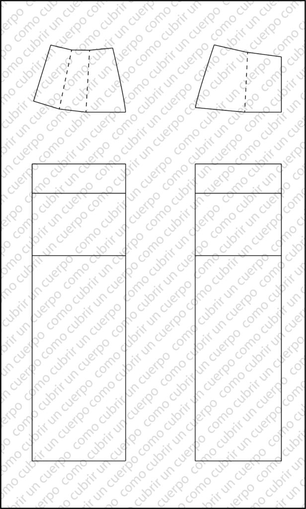 Patrón de canesú con pinza cerrada tras la transformación desde el patrón base de falda