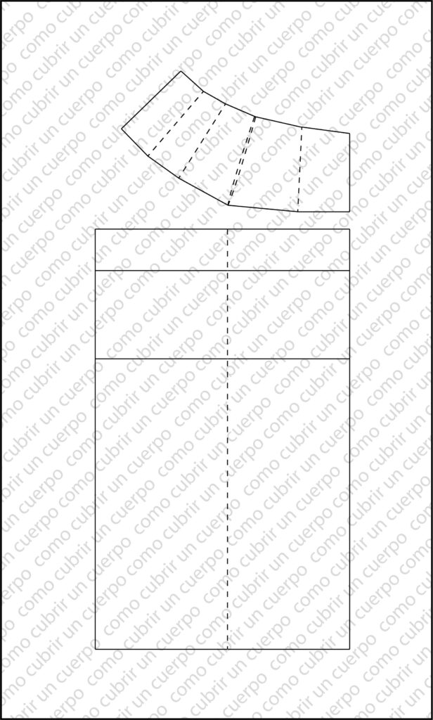 Patrón de falda con canesú donde se unen las piezas de vuelo y las piezas superiores tras la transformación