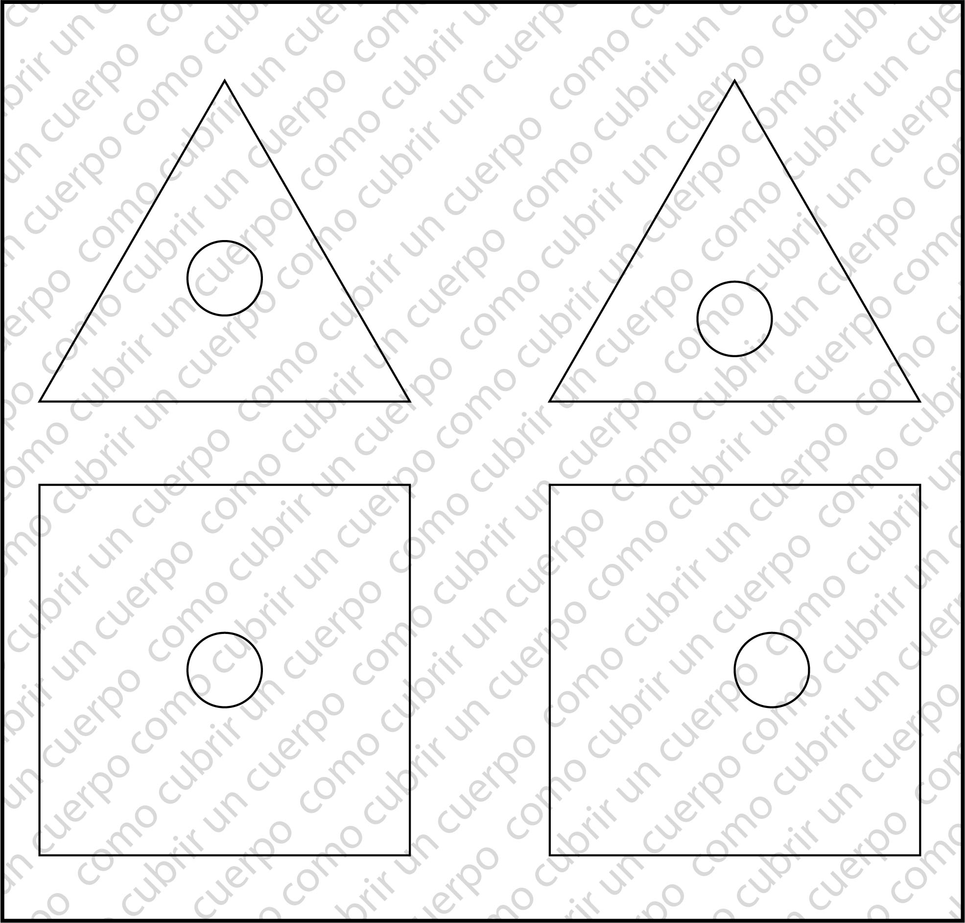 Esquemas de falda de picos triangular y cuadrada con círculo central para la cintura