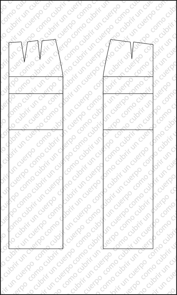 Patrón base de falda con líneas trazadas desde el vértice de las pinzas paralelas al recto hilo