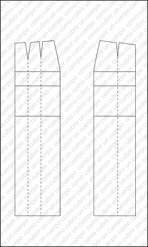 Patrón de falda con las costuras abiertas desde las pinzas antes de separar las piezas