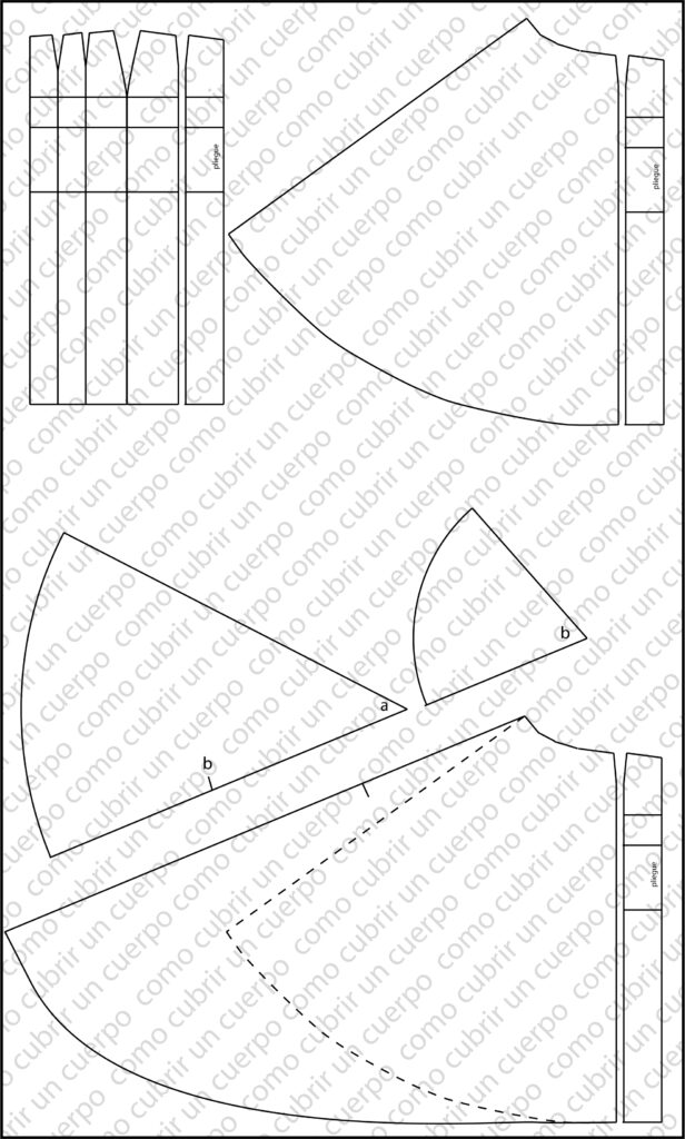 Patrón de falda con vuelo natural combinado con paños y nesgas anidadas