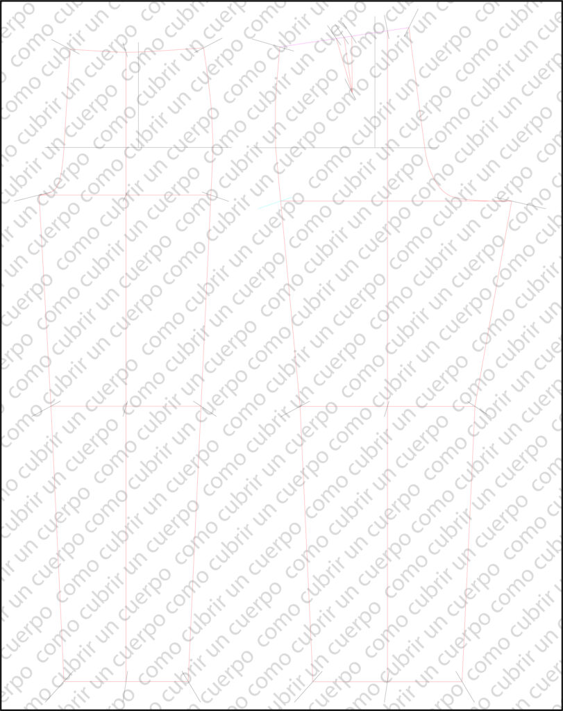 Plancha de gradación del pantalón clásico de hombre con todas las tallas trazadas, incluyendo delantero y espalda.