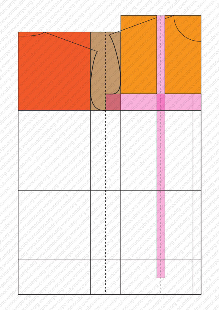 Ubicación del entalle de pecho en la mitad del delantero mediante la línea central del desarrollo horizontal de pecho DHP