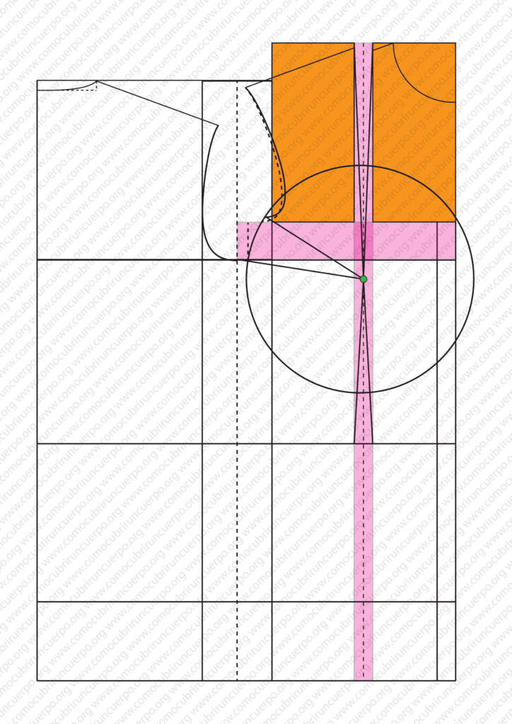 Corrección del trazado de la sisa abombando la curva para igualar su desarrollo en el patrón base femenino