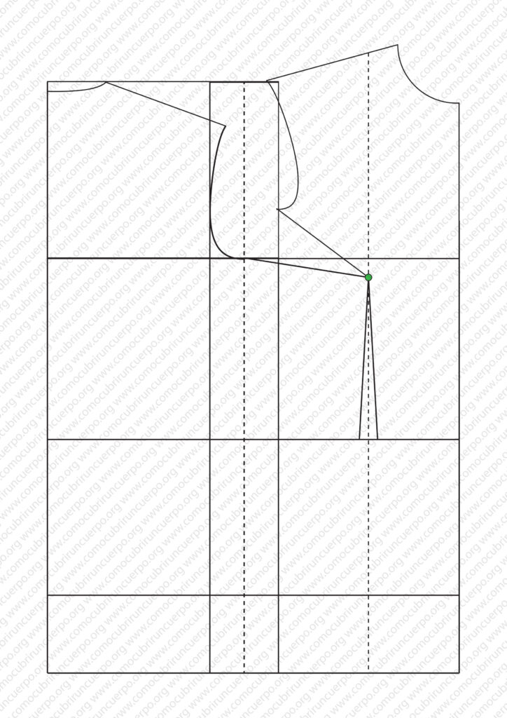 Patrón base femenino tras el cierre de la pinza de hombro con la pinza de pecho ya patronada