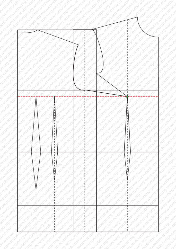 Pinza de pecho con cintura de 2 cm y entalles de espalda repartidos en el patrón base femenino