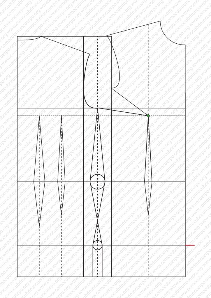 Cruzamiento de líneas de pinzas y cadera para unificar delantero y espalda en el patrón base femenino