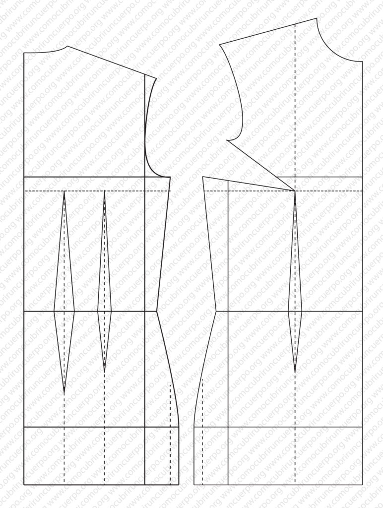 Delantero y espalda separados tras el patronaje del cuerpo femenino
