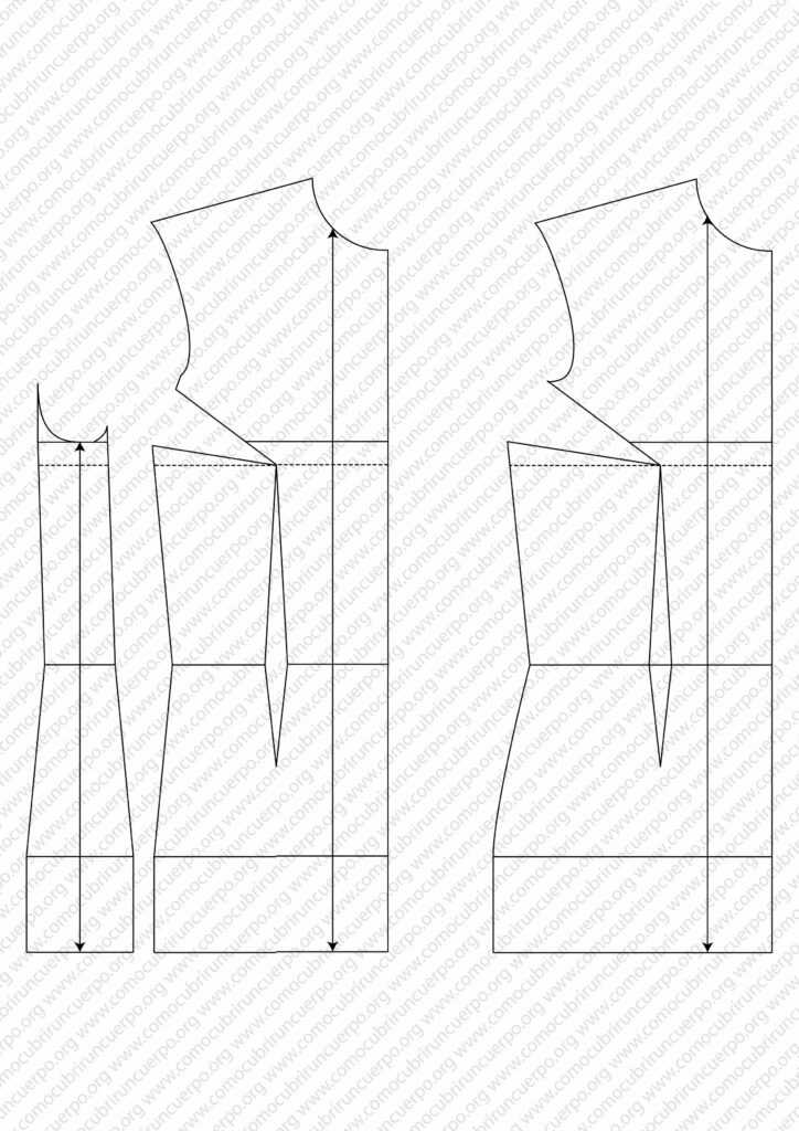 Delantero del patrón base femenino con pinza de pecho y sisa sin holgura, base para la rotación de la pinza