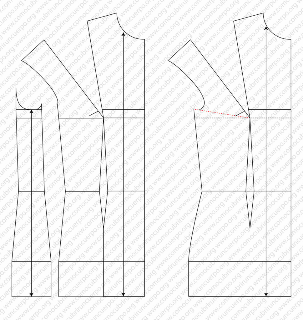 Rotación de la pinza de pecho al hombro en el patrón del delantero femenino
