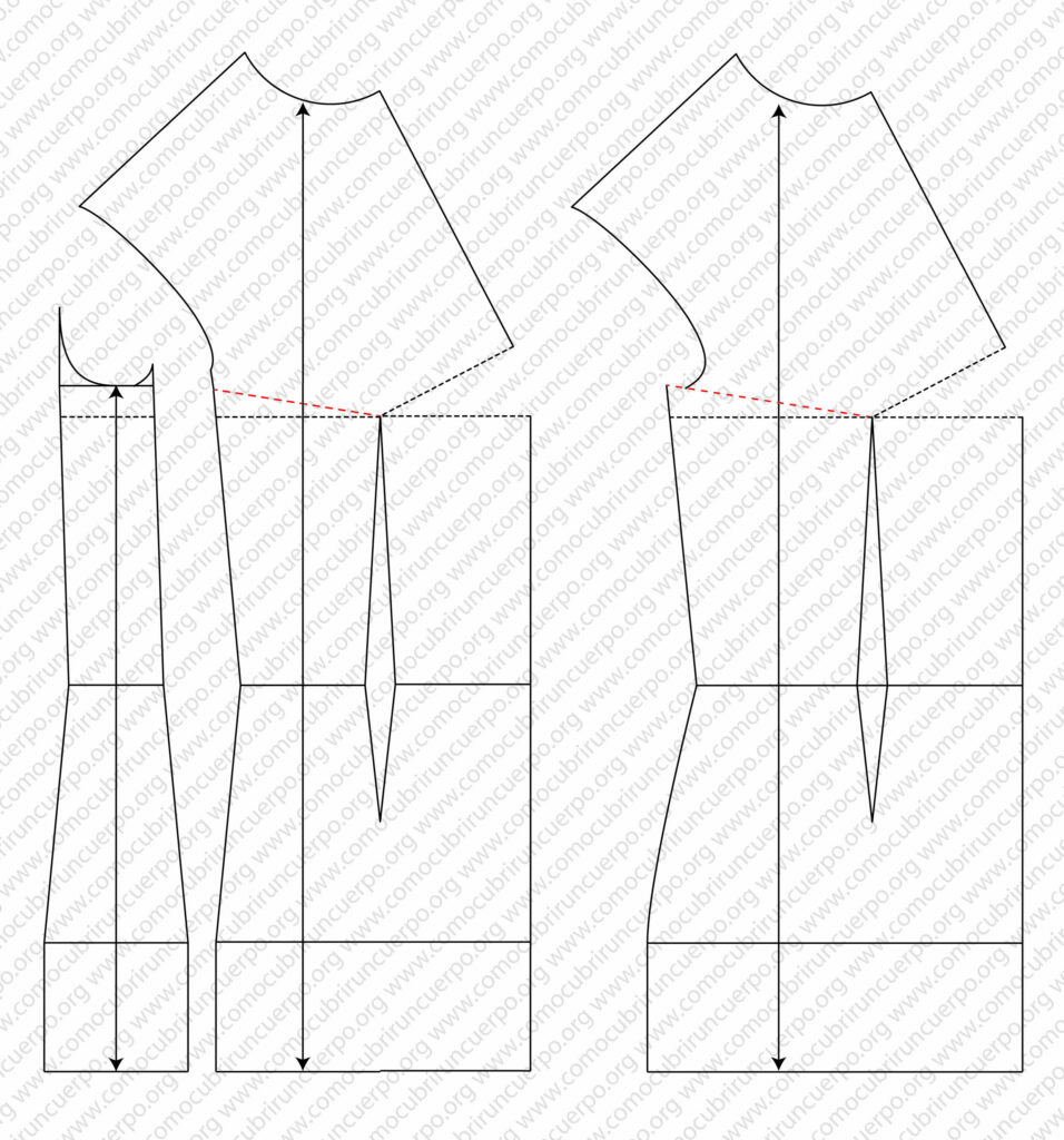 Rotación de la pinza de pecho a la línea de pecho en el patrón del delantero femenino