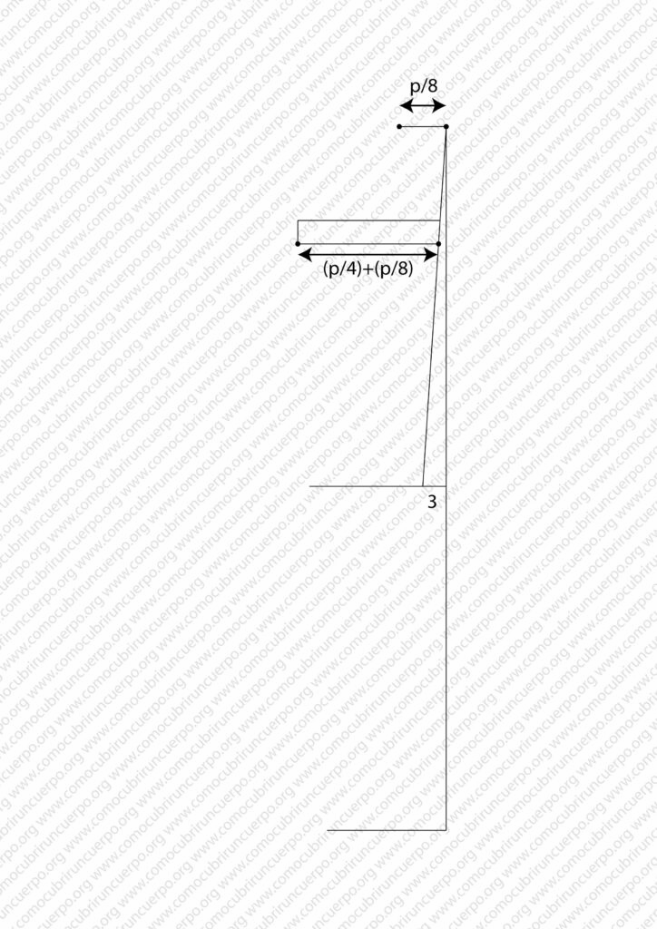 Construcción del cuadrado de espalda u omoplato en el trazado del traje de caballero de 1855 con medidas P/8 y P/4+P/8