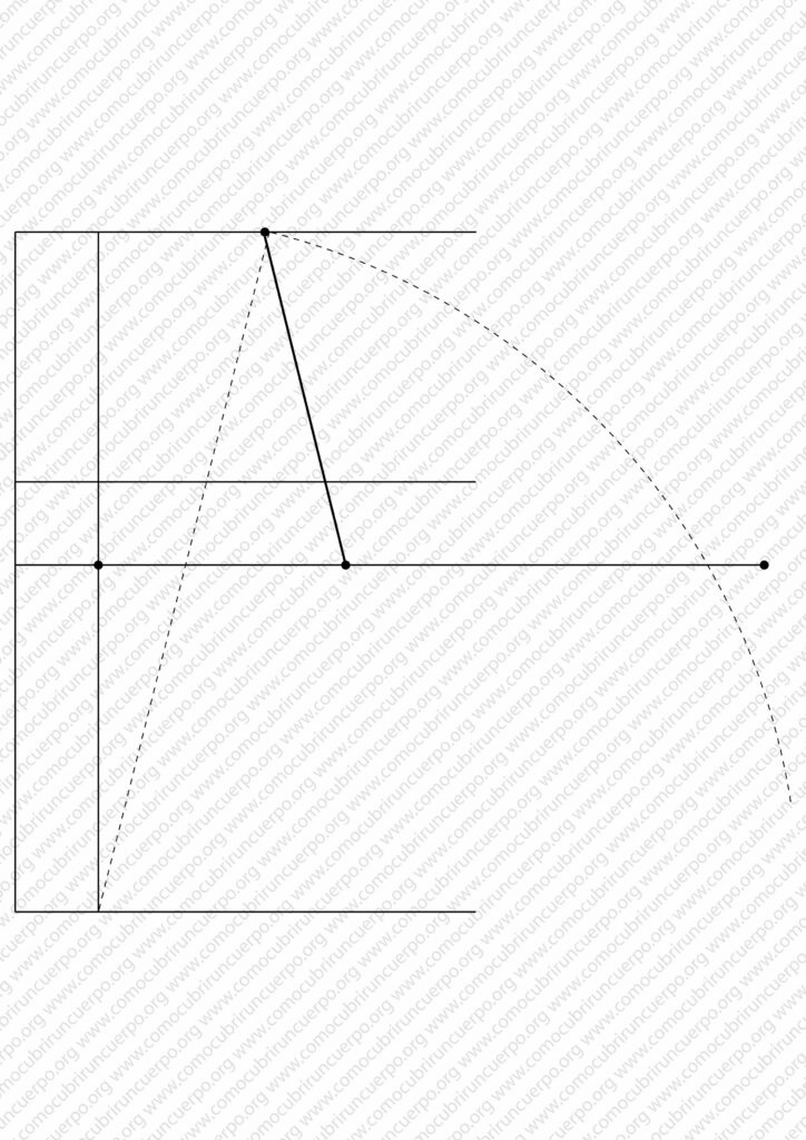 Unión de la punta de la caja del cuello delantero con el medio pecho y trazado del arco desde la línea de cintura en el patrón del traje de caballero de 1855