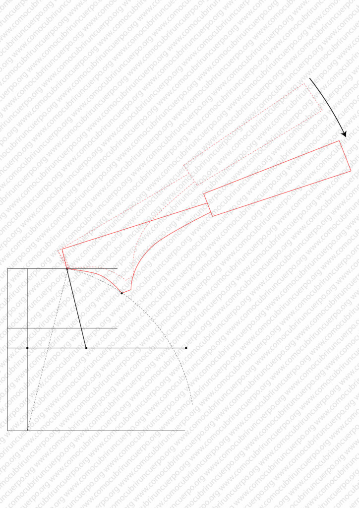 Pivotaje de la pieza de la espalda para determinar el ancho del hombro del delantero en el trazado del traje de caballero de 1855