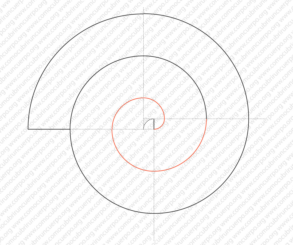 Espiral de cuatro centros basada en un cuadrado, utilizada para generar un volante de caracol cuyo ancho se cuadruplica en la primera vuelta