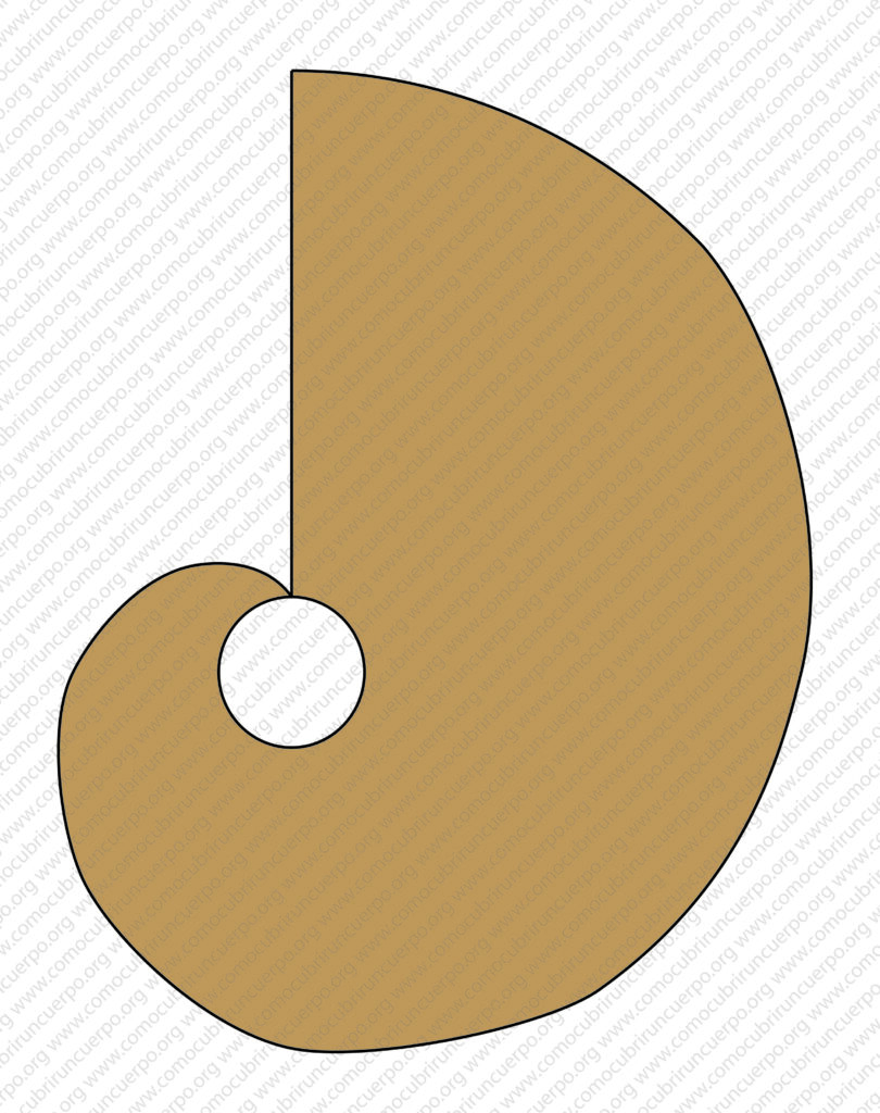 Volante de caracol terminado obtenido a partir de la espiral de Arquímedes en patronaje