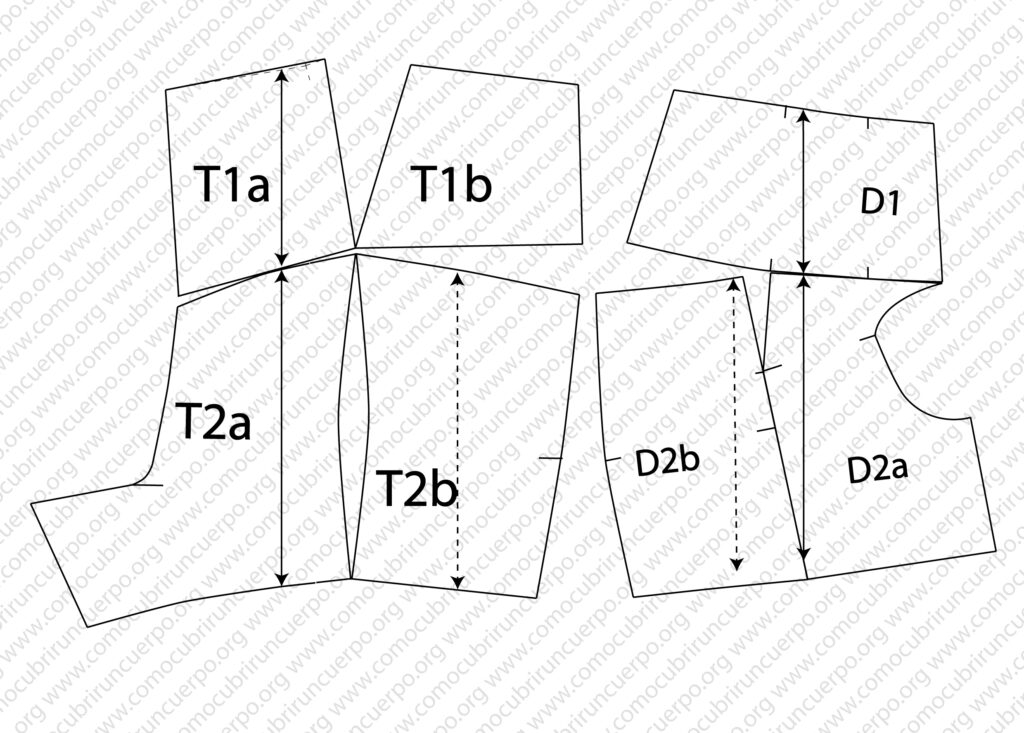 Piezas del moulage del cuerpo del pantalón desde la cintura hasta la cabeza de muslo, niveles 1 y 2