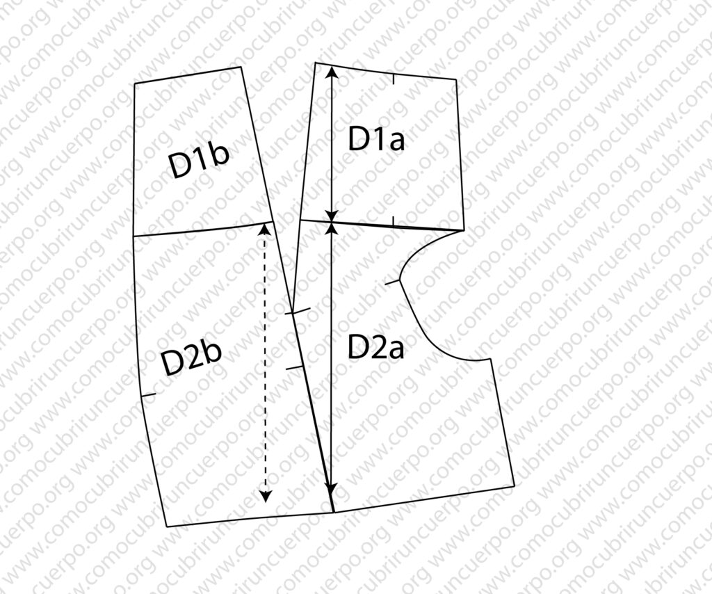 Piezas del delantero y del detrás del cuerpo del pantalón obtenidas del moulage, válidas para hombre, mujer e infantil